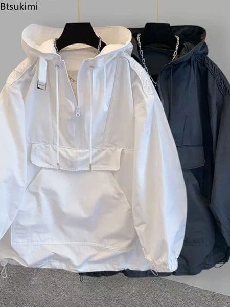 Mens Loose Casual Hoodies Spring Autumn Korean Style Hooded Pullover Coats Fashionable Splice Men Cargo Jackets 251215