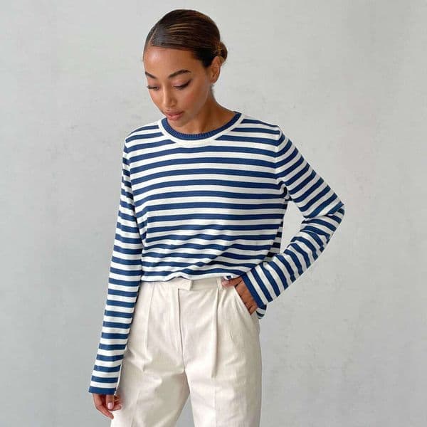 Knitted European And American Autumn Winter New Style Elegant Commuting Trendy Base Pullover Striped Sweater B5