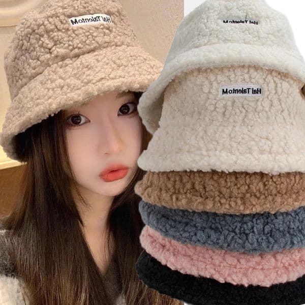 Fashion Harajuku Bucket Hat Solid Color Men Fishing Fisherman Autumn Winter Lamb Wool Outdoor Warm Panama Cap for Women 251205
