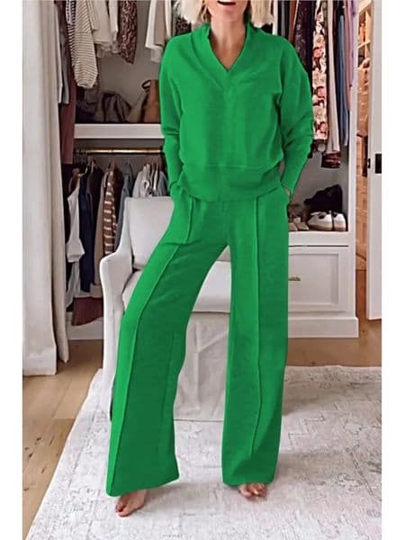 Casual Loose Sweatshirtpants Two Piece Set Fashion Vneck Pullover Sweatshirts Outfits Autumn Winter Wide Leg Pants Suit 251215BANJIA