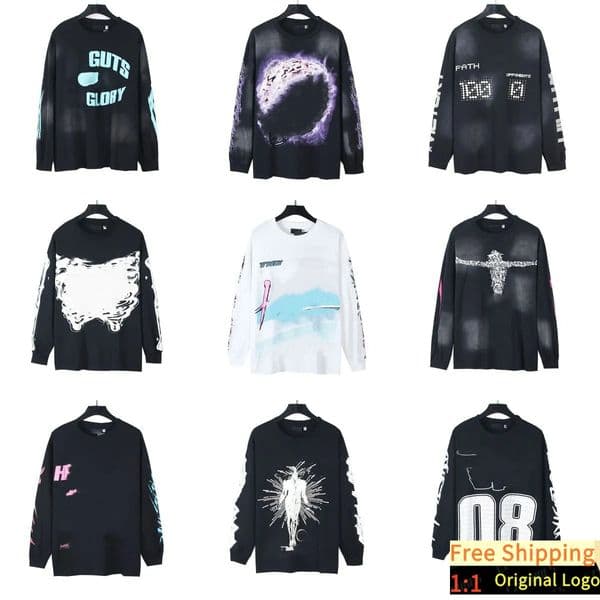 Designer Mens hellstrar T Shirt Graphic Print High Street Vintage Spring Autumn Mens Womens Casual Loose Long Sleeve hellstae Shirts fashion high quality b75