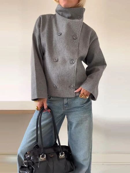 Solid Turtleneck Double-Breasted Pocket Coats Women Casual Loose Full Sleeve Female Jacket Autumn Office Lady Jackets 251213
