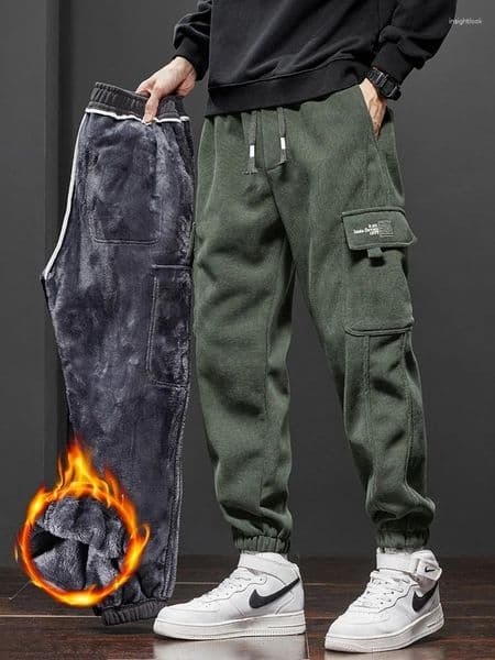 Men's Jeans Winter Fleece Men Casual Pants Outdoor Thermal Jogging Sweatpants Fashion ArmyGreen Black Gray Thicke Warm Plush Cargo Trousers