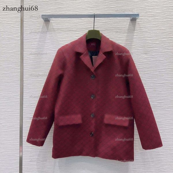 Designer Women's Jacket Fashion Brand Full Print Logo Blazer Jacket Turn-down Collar Red High-end Style Premium Women's Clothing Suitable for Daily Outings