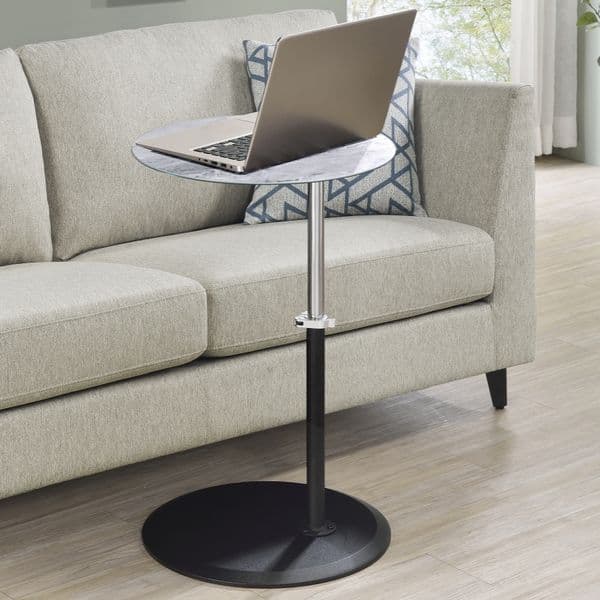 Orfeo 15.5"W End Table with Height Adjustable Gray Marble Textured Top