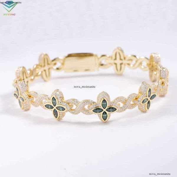 Yuying New Custom Color VVS Moissanite Gold-Plated 925 18K Sterling Silver Four-Leaf Clover Infinity Bracelet Men's Jewelry