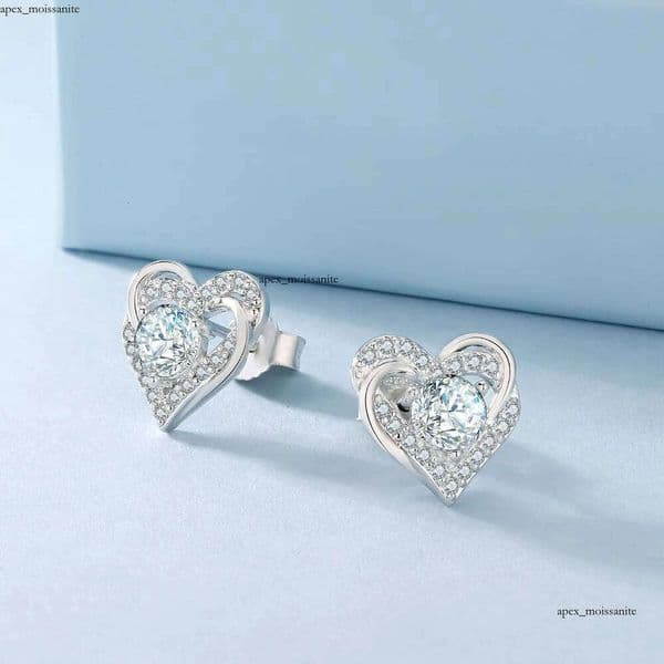 GRA Non-Allergenic Jewelry 1ct Lab Heart VVS Moissanite 925 Sterling Silver Women D Color Silicon Stud Earrings