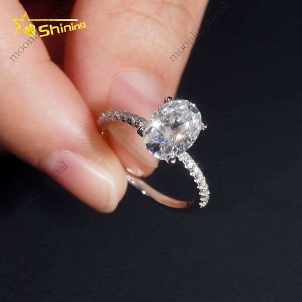 Premium Jewelry Women's Passes VVS Moissanite Tester Pure Silver 7x 10mm 2.5 CT Oval Cut Silicon Engagement Ring