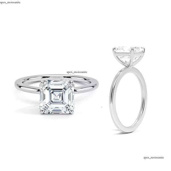 HPHT Lab Grown 1ct D VVS2 Asscher Cut VVS Moissanite Solitaire Engagement 14k Solid Gold Ring