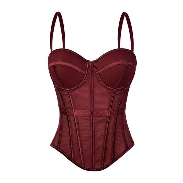 Solid Color Fashion Bra Waist Slimming Mesh Camisole with Chest Pads for Outerwear Fishbone Top