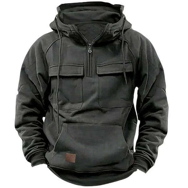 Men's Casual Sports Hooded Sweatshirt New Style Outdoor Thick Fashionable Loose Long-Sleeved Pullover With Multiple Pockets