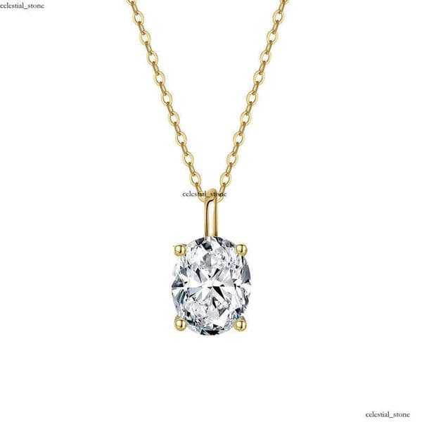 RINNTIN SMON03 Women Oval Cut S Sterling Sier 1CT 2CT 3CT VVS D Silicon Stone Pendant Necklace with Gra Certificate