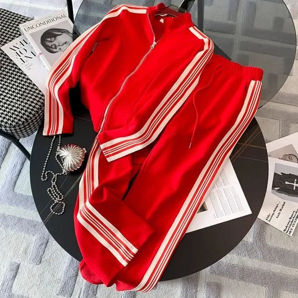 Fashion Sportswear Set Womens Autumn and Winter Item Korean Casual Cardigan Wide Leg Pants Twopiece 251211