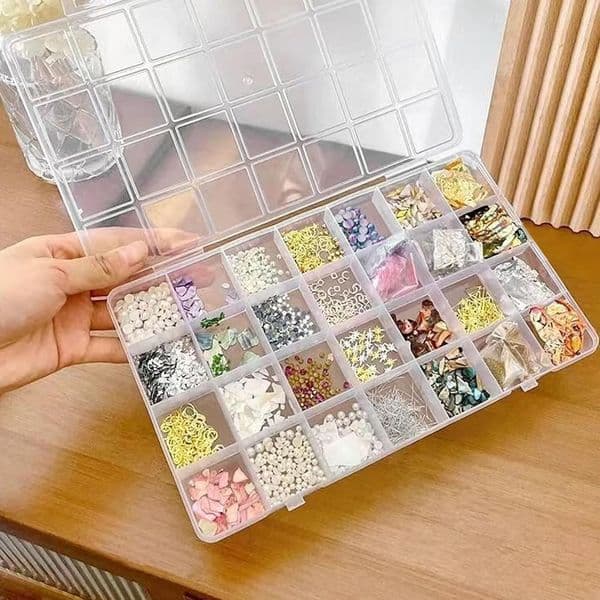 Plastic Storage Box with 28 Compartments, Transparent Compartment Box, for Small Plastic Parts with Label, Crafts, Beads, Jewellery, Small Parts