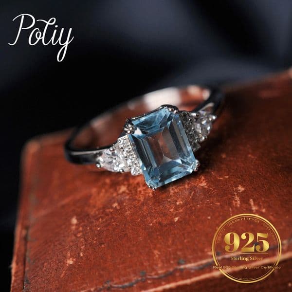Potiy Sky Blue Topaz Emerald Cutring rings for women gift 925 sterling silver jewelry Free delivery elegant valentines fashion 251218