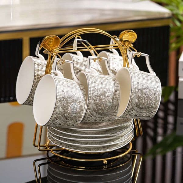 European Style Coffee Gift Set Light Luxury Retro Office Afternoon Tea Gray Cup And Saucer Cross-Border B2