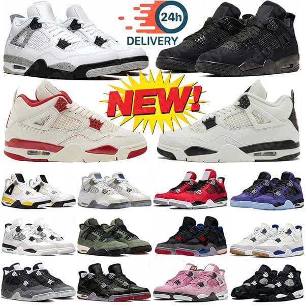 With box New Designer 4s Basketball Shoes Men Women Black Cat Bred Wet Cement White Red Thunder Navy Bred Flying Club 4 Sports Trainers Sneakers 36-47