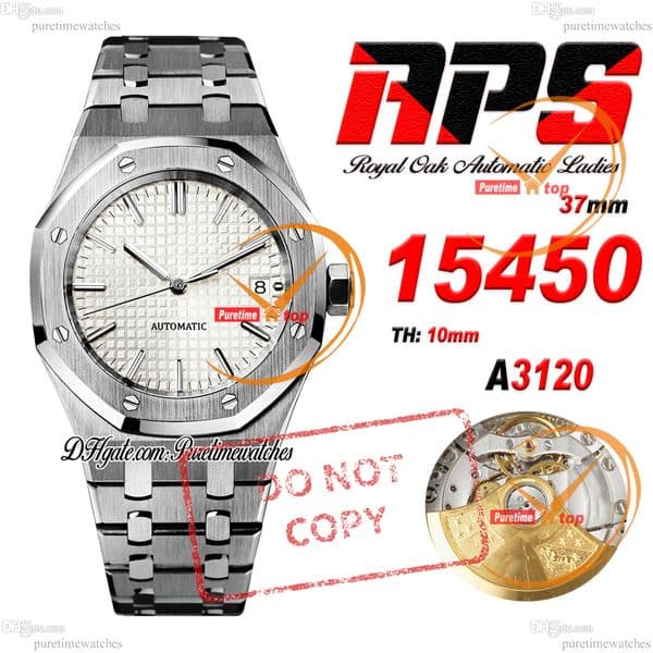 5450 SA3120 Automatic Unisex Womens Mens Watch APSF 37mm White Textured Stick Dial Stainless Steel Bracelet Puretimewatches CHS Ladies