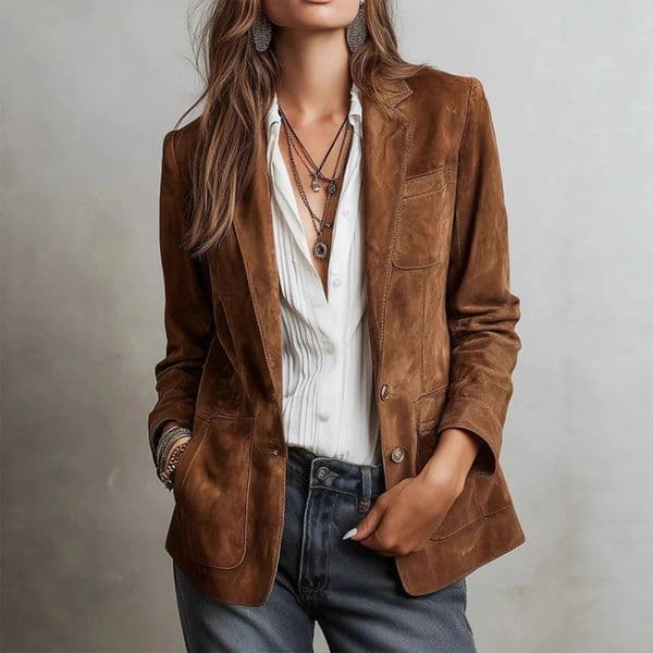 Womens Retro Suede SingleBreasted Blazer Spring Autumn Fashion Jacket Casual and Versatile Jackets Outerwear 251217