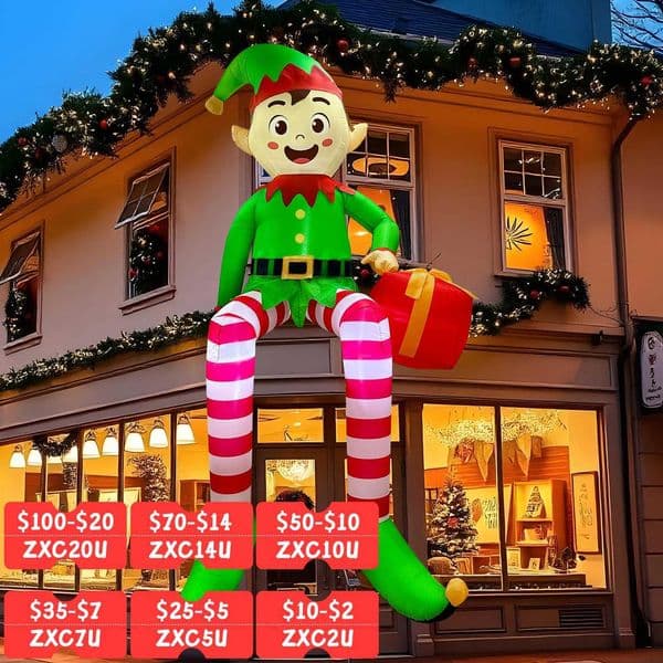 8FT Christmas Inflatables Outdoor Decorations Christmas Inflatable Sitting Elf Christmas Yard Decorations Bliud-in LED Lights X251218