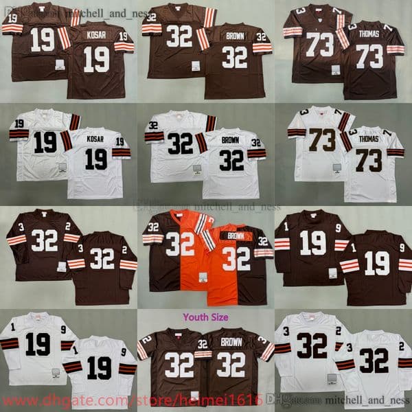 1964 M&N Throwback Football 32 Jim Brown Jersey Classic Retro Stitch 19 Bernie Kosar 73 Joe Thomas Jerseys Orange White Breathable Sport Uniform
