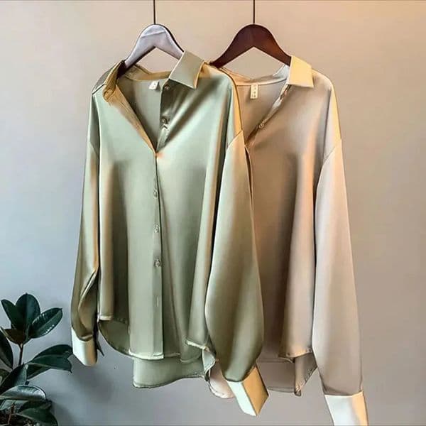 Women Autumn Shirt Vintage Satin Blouse Long Sleeve Button Down Silky Shirt Work Office Top Ladies Casual Shirt 251205