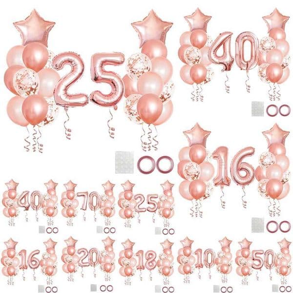 25pcs Rose Gold Mixed Balloons 10 15 16 18 20 21 25 30 35 40 50th Birthday Party Decorations Woman Birthday Anniversary Decor X251218