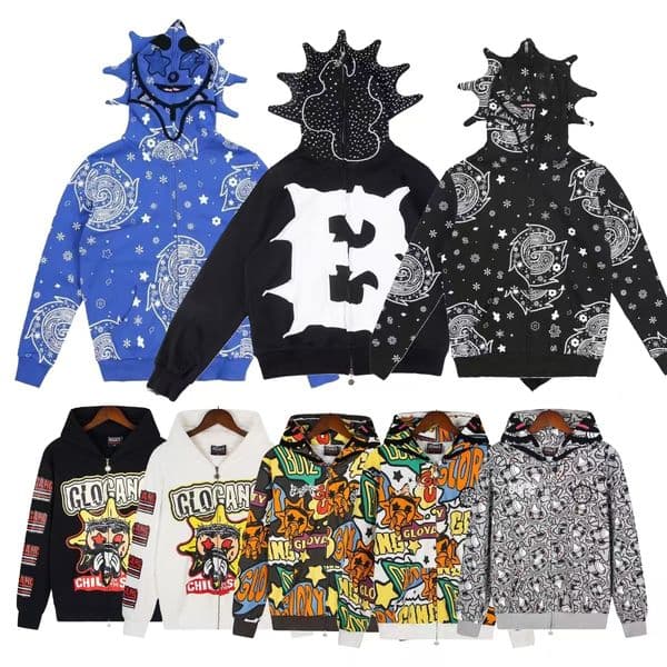 Mens Hoodies Fast Glo Gangs The Glory Full Zip designer Hoodie High Street 3D Printed Men Women Drink Cartoon Y2K Hoody Sweatshirts Long Sved Zipper Skull Sw L260509
