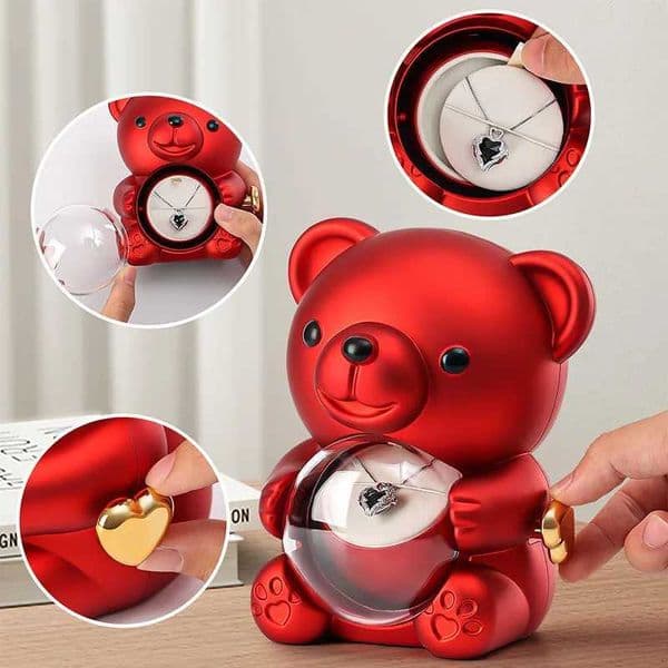 New Rotating Hugging Bear Rose Jewelry Box Eternal Flower Gift Box for Girl Mothers Day Valentines Day Christmas Gift X2512181