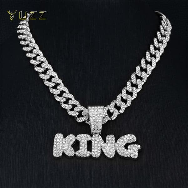 Men Hip Hop Bling KING Letter Pendant Necklace With Miami Cuban Link Chain Necklaces Men Male Hiphop Charm Jewelry 251204ww