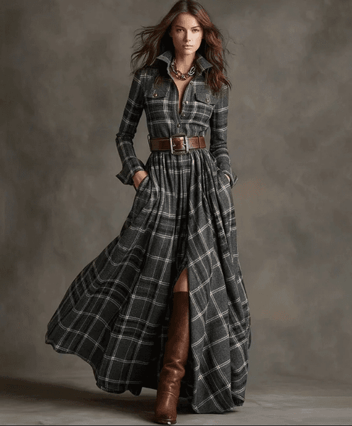 2025 new women's clothing French retro checkered slimming irregular dress for women
