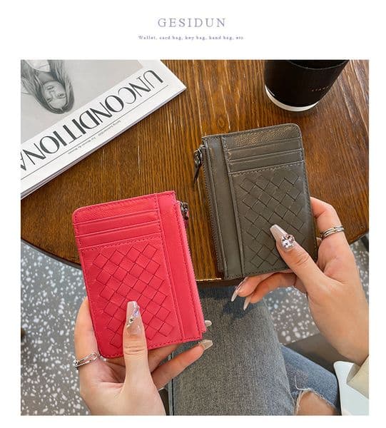 2025 Hot-selling women's genuine leather card holder foreign trade multi-card slots sheepskin small card case zipper style coin purse small wallet