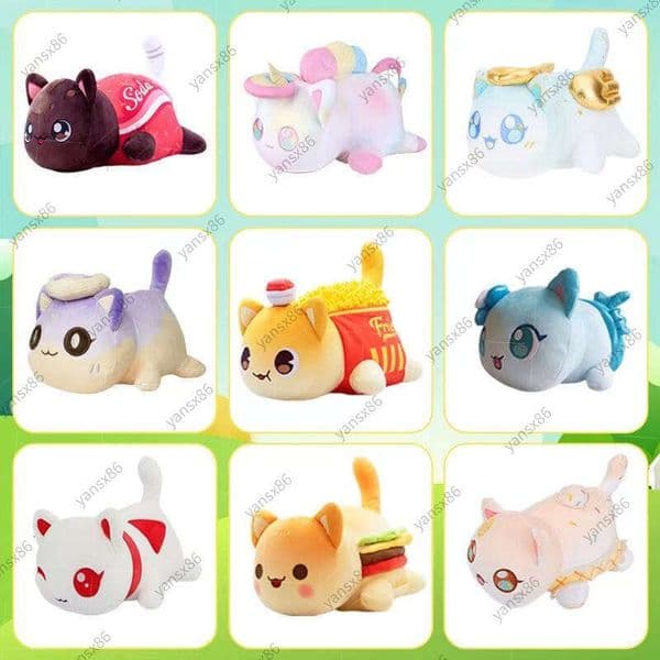 Aphmau Meows Toy Soft Meemeow Stuffed Donut Cat Plushes Kawaii French Fry Cheeseburger Food Plush Doll Christmas Gifts