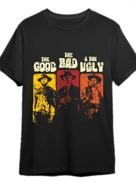 Men's T Shirts Crew Neck Comfort T-Shirt Cool The Good Bad And Ugly Graphic Print Black Casual Knit Stretch Fabric