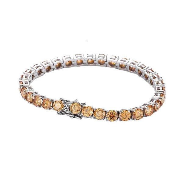 3mm-925 Sterling Silver Moissanite Tennis Chain Bracelets Hiphop Style with Champagne Moissanite 30mm Sizes Available