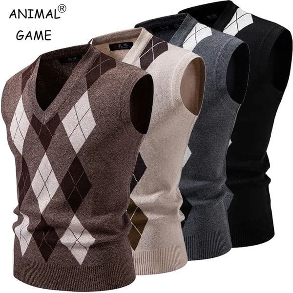 Autumn Mens Sleeveless V Neck Pullover Sweater Slim Fit Argyle Sweater Vest Knitwear Casual Pullovers Outdoor Streetwear 251216