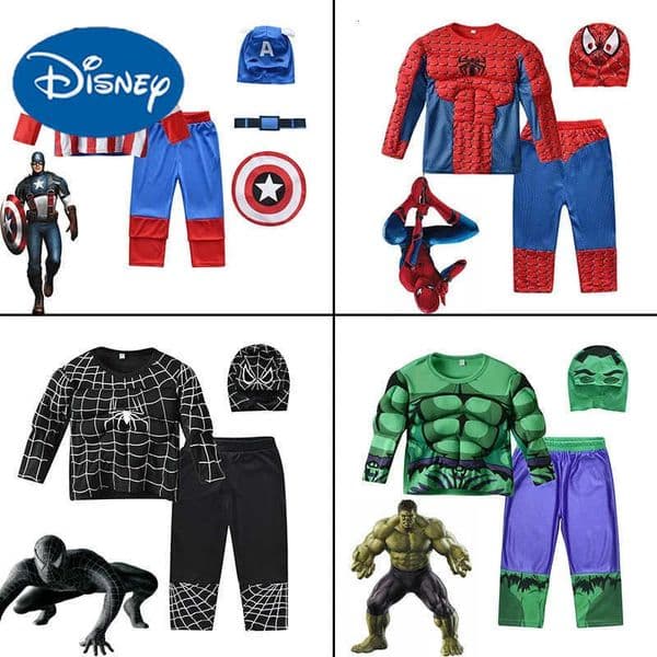 Disney Hero Hulk Captain America Cosplay Costume Boy Kids Clothes Spiderman Muscle Suit Halloween Carnival Birthday Party H251218