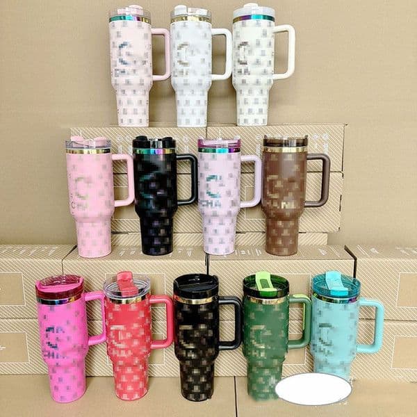 2026 Big Mugs 40Oz Cup Fashion Alphabets Tumbler perfume Handle Straw Sus304 cologne Stainless Steel Car Cups With Gift Box Free Shipping