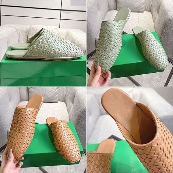 2026ss square headed flat bottomed womens mens mules Intrecciato leather Open back clog Rubber outsole Beach Baotou Half Dragged Sandals