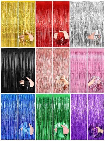 2pcs-12m metal foil fringed curtains for party background wall decoration tassel shiny aluminum film wall curtains X251218