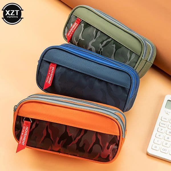 Double zipper camouflage canvas pencil case Boys Girl pencil bag School Stationery bag Student supplies pen case storage bags 251215