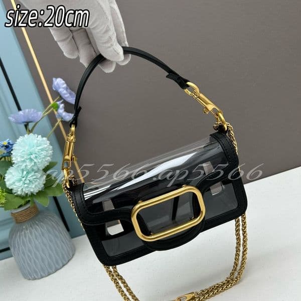 Order pic in opt, not by desc Women's Black Clear PVC Leather Crossbody - Small Shoulder Bag with Gold Buckle & Chain Strap