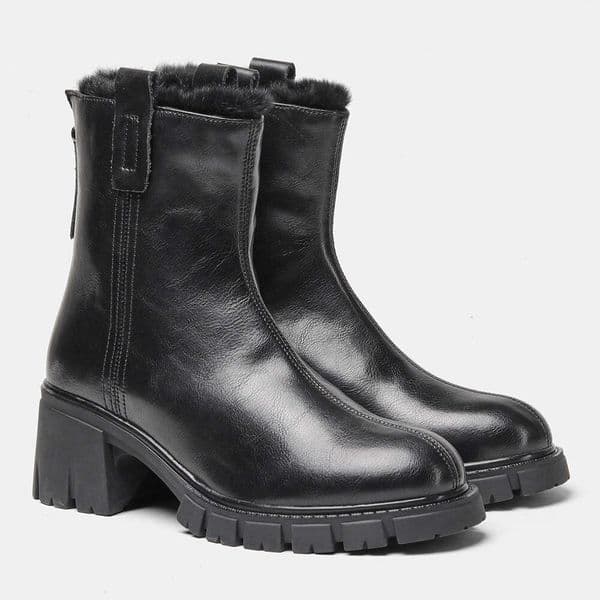 Genuine Leather Heel Shoes for Women Winter Thick Sole Height Increasing Snow with Fleece Lining Warm Women's Cotton High Tube Boots