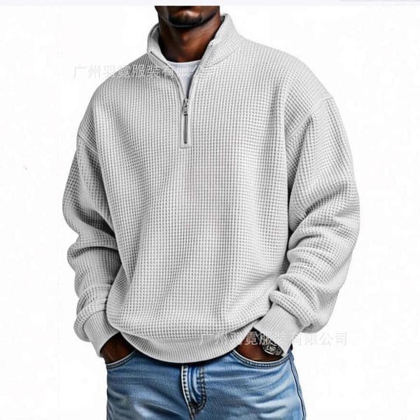 European and American High Collar Half Zip Sweatshirt for Men Waffle Texture