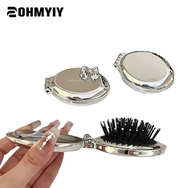 Cute Folding Massage Comb With Makeup Mirror Travel Portable Plastic Airbag Small Comb Hair Brush Bow Tie Air Cushion Comb 251218