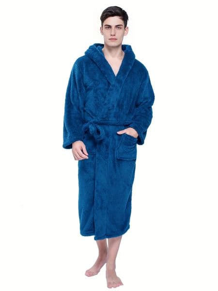 Cozy Coral Velvet Robe - Mens Soft Long Hooded Pajamas for Home Lounge Sleepwear Perfect After Bath 251211
