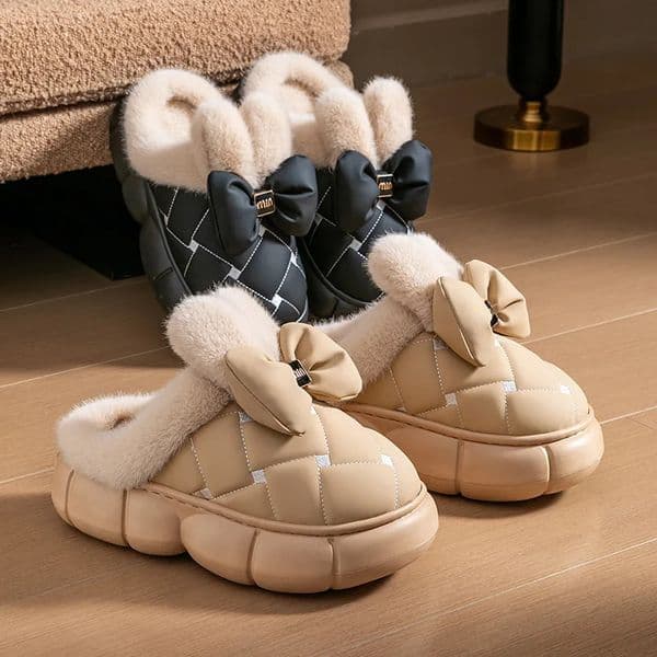 Waterproof cotton slippers for women thick soled indoor cute bow winter bag and warm outer wear 251031