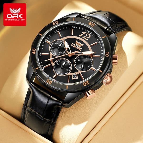 OPK brand watch leather strap single calendar night light waterproof quartz watch luxury men's watch new exquisite designer elegant watch