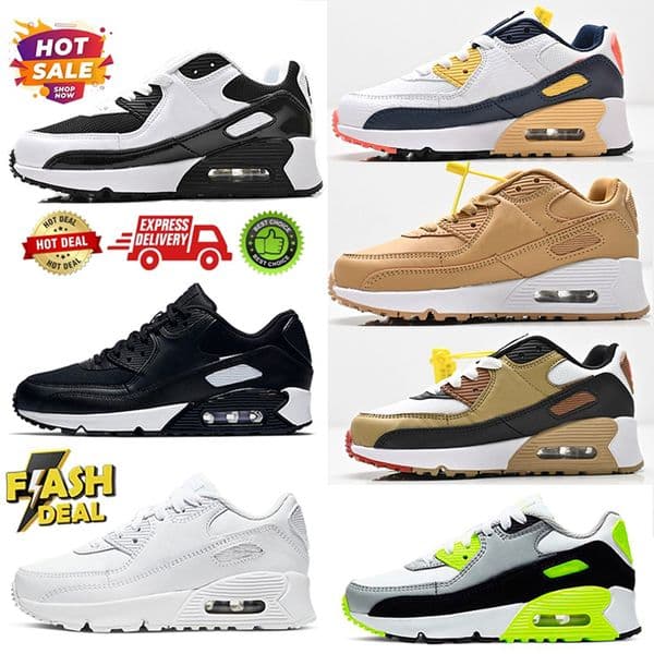 Classic Designer 90s Kids Running shoes Boys Girls Triple Black and white mesh leather Trainer Breathable padded Children sneakers sport size 28-35
