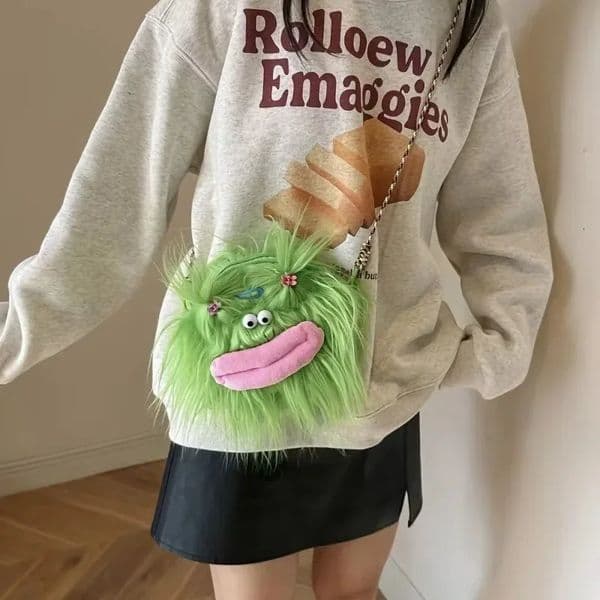 Fun Long Hair Crossbody Bag Doll Ugly Cute Doll Personality Plush Toy Funny Plush Braided Mini Crossbody Bag Cute Shoulder Bag 251213BJ